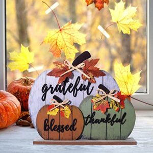 CYNOSA Fall Decorations for Home Blessed Grateful Thankful Sign Fall Decor Thanksgiving Decorations Wooden Pumpkin Tabletop Signs for Home Thanksgiving Farmhouse Living Room Harvest