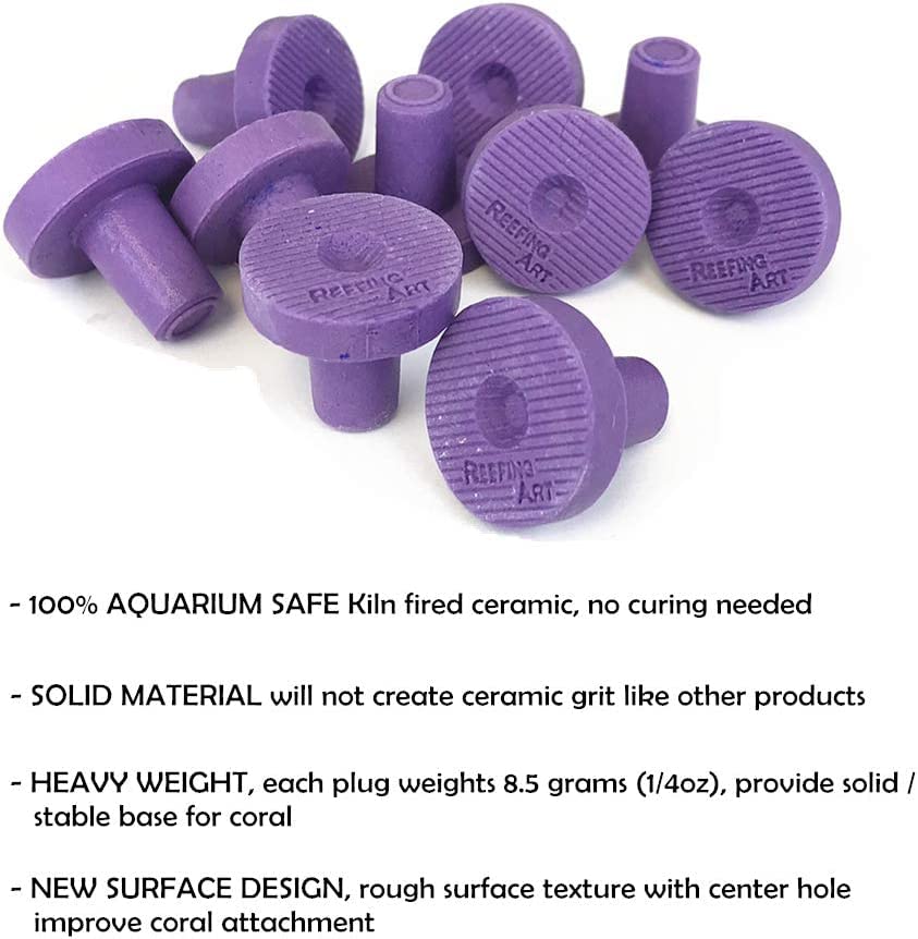 Reefing Art Ceramic Coralline Purple Coral Frag Plugs 100 Pack Free Aquarium Glue for SPS LPS