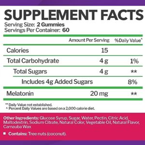 Melatonin 20mg Gummies for Adults (120 Count) - Maximum Strength Sleep Gummies with 10mg of Melatonin Per Gummy - Gluten-Free, Non-GMO, Vegetarian, Great Tasting Mixed Berry Flavor - 60 Servings