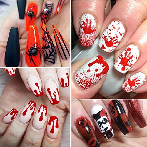 10 Sheets Halloween Nail Art Stickers Decals Self-Adhesive Pegatinas Uñas Cute Horror Scream Skull Darkness Red Harley Quinn Joker Nail Supplies Nail Art Design Decoration Accessories