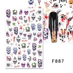 10 Sheets Halloween Nail Art Stickers Decals Self-Adhesive Pegatinas Uñas Cute Horror Scream Skull Darkness Red Harley Quinn Joker Nail Supplies Nail Art Design Decoration Accessories