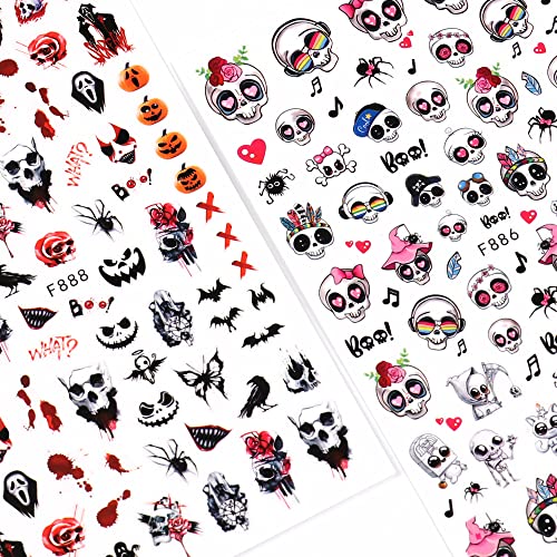 10 Sheets Halloween Nail Art Stickers Decals Self-Adhesive Pegatinas Uñas Cute Horror Scream Skull Darkness Red Harley Quinn Joker Nail Supplies Nail Art Design Decoration Accessories