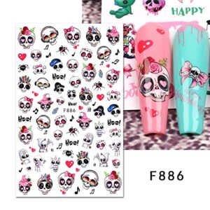 10 Sheets Halloween Nail Art Stickers Decals Self-Adhesive Pegatinas Uñas Cute Horror Scream Skull Darkness Red Harley Quinn Joker Nail Supplies Nail Art Design Decoration Accessories