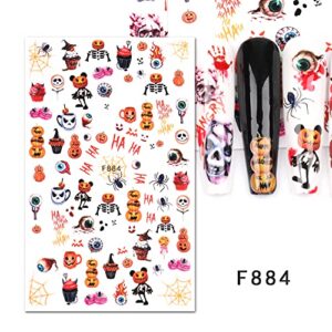 10 Sheets Halloween Nail Art Stickers Decals Self-Adhesive Pegatinas Uñas Cute Horror Scream Skull Darkness Red Harley Quinn Joker Nail Supplies Nail Art Design Decoration Accessories