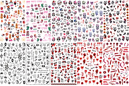 10 Sheets Halloween Nail Art Stickers Decals Self-Adhesive Pegatinas Uñas Cute Horror Scream Skull Darkness Red Harley Quinn Joker Nail Supplies Nail Art Design Decoration Accessories