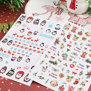 10 Sheets Christmas Nail Art Stickers Decals Self-Adhesive Pegatinas Uñas Navidad Snowflake Santa Claus Reindeer Snowman Nail Supplies Holiday Nail Art Design Decoration Accessories