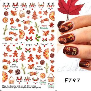 10 Sheets Christmas Nail Art Stickers Decals Self-Adhesive Pegatinas Uñas Navidad Snowflake Santa Claus Reindeer Snowman Nail Supplies Holiday Nail Art Design Decoration Accessories