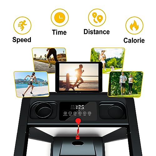 SSPHPPLIE 300 lb Capacity Foldable Treadmill - 3.0HP Portable Folding Treadmills for Home & Office, with Online Events, 12 Programs(App) (Yellow Logo)