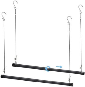 hanging closet rod, black adjustable width and height 15 to 40 inch organizer for hanging clothes, space-saving closet garment organizer rack, closet extender hanging rod, tension clothes hanging bar