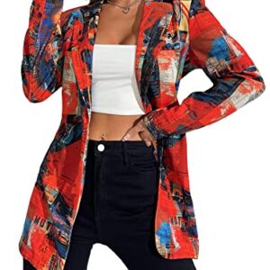 WDIRARA Women's Letter Graphic Print Button Front Blazer Long Sleeve Casual Jacket Multicolor XS