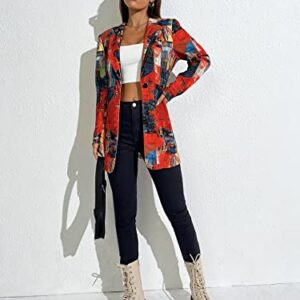 WDIRARA Women's Letter Graphic Print Button Front Blazer Long Sleeve Casual Jacket Multicolor XS