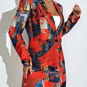 WDIRARA Women's Letter Graphic Print Button Front Blazer Long Sleeve Casual Jacket Multicolor XS