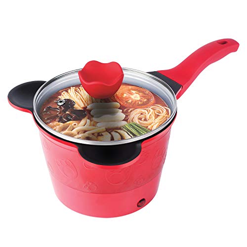 ODPFTY Electric Hot Pot Mini, 1.5L Non-Stick Rapid Noodles Cooker, Multi-functional Mini Electric Sauté Pan with Temperature Control and Over-Heating Protect for Roast, Ramen Cooker, Oatmeal, Soup, Red