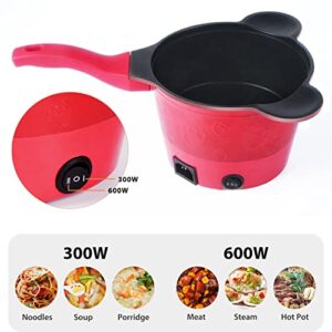 ODPFTY Electric Hot Pot Mini, 1.5L Non-Stick Rapid Noodles Cooker, Multi-functional Mini Electric Sauté Pan with Temperature Control and Over-Heating Protect for Roast, Ramen Cooker, Oatmeal, Soup, Red