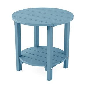 yefu adirondack side table, double outdoor side table, poly lumber end table, weather resistant for indoor, patio, pool, porch, backyard-blue