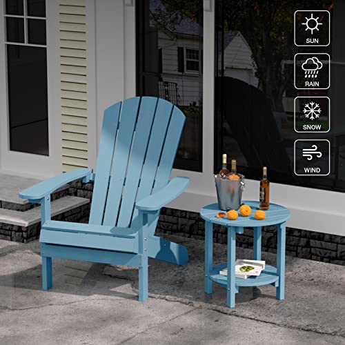 YEFU Adirondack Side Table, Double Outdoor Side Table, Poly Lumber end Table, Weather Resistant for Indoor, Patio, Pool, Porch, Backyard-Blue