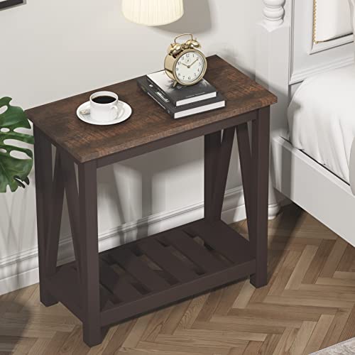 ChooChoo Farmhouse End Table, Rustic Vintage Narrow End Side Table with Storage Shelf for Small Spaces, Nightstand Sofa Table for Living Room, Bedroom Espresso