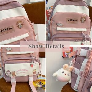 Kawaii Girls Backpack with Pins and Accessories Cute Kids Aesthetic Backpack Teen Bookbags Casual School Bag with Plush Pendant Purple