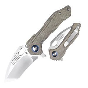 kizer mini paragon 3.43 inches pocket knife 154cm steel edc knife, green micarta handle folding knife v4600c1