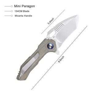 Kizer Mini Paragon 3.43 Inches Pocket Knife 154CM Steel EDC Knife, Green Micarta Handle Folding Knife V4600C1