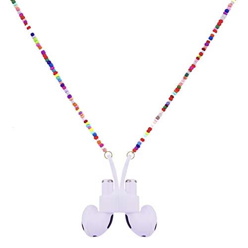 EGEN Colorful Glass Seed Beads Magnetic Anti-Lost Holder Strap Chain Necklace Leash String for Airpods Pro1 2 3 , 72cm (Glass Seed Beads Colorful)