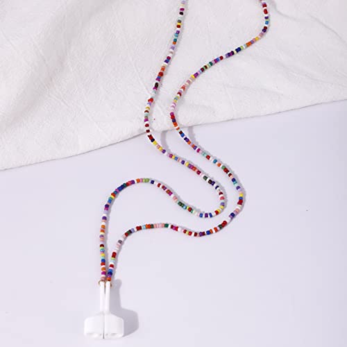 EGEN Colorful Glass Seed Beads Magnetic Anti-Lost Holder Strap Chain Necklace Leash String for Airpods Pro1 2 3 , 72cm (Glass Seed Beads Colorful)