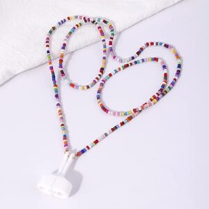 EGEN Colorful Glass Seed Beads Magnetic Anti-Lost Holder Strap Chain Necklace Leash String for Airpods Pro1 2 3 , 72cm (Glass Seed Beads Colorful)