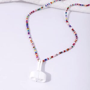 EGEN Colorful Glass Seed Beads Magnetic Anti-Lost Holder Strap Chain Necklace Leash String for Airpods Pro1 2 3 , 72cm (Glass Seed Beads Colorful)