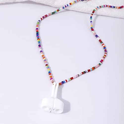 EGEN Colorful Glass Seed Beads Magnetic Anti-Lost Holder Strap Chain Necklace Leash String for Airpods Pro1 2 3 , 72cm (Glass Seed Beads Colorful)