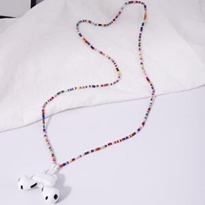 EGEN Colorful Glass Seed Beads Magnetic Anti-Lost Holder Strap Chain Necklace Leash String for Airpods Pro1 2 3 , 72cm (Glass Seed Beads Colorful)