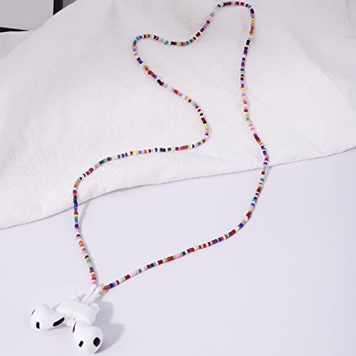 EGEN Colorful Glass Seed Beads Magnetic Anti-Lost Holder Strap Chain Necklace Leash String for Airpods Pro1 2 3 , 72cm (Glass Seed Beads Colorful)