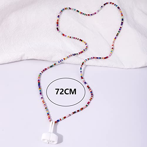 EGEN Colorful Glass Seed Beads Magnetic Anti-Lost Holder Strap Chain Necklace Leash String for Airpods Pro1 2 3 , 72cm (Glass Seed Beads Colorful)