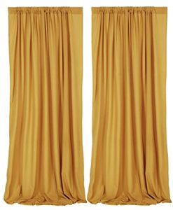sherway 2 panels 4.8 feet x 10 feet silky soft deep gold backdrop drapes, polyester window curtains for wedding party ceremony stage décor (10% transparency)