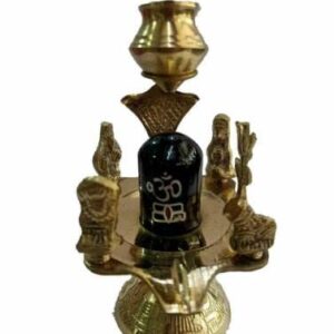 Brass Shiv Parivar Shiva Lingam Shaligram Shivling with Stand Shivling Idol Shiva Idol Size - 6 cm