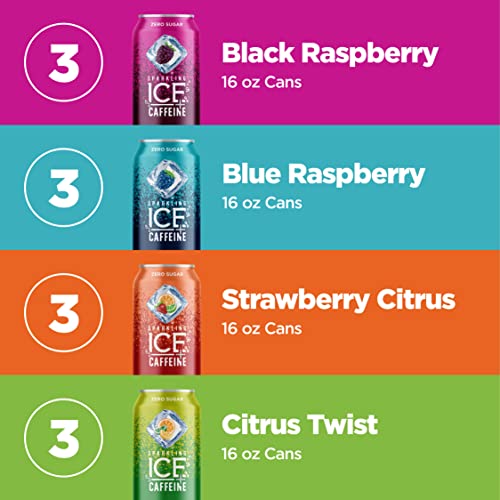 Sparkling Ice +Caffeine Variety Pack-Black Raspberry/Blue Raspberry/Strawberry Citrus/Citrus Twist 12 16oz Can