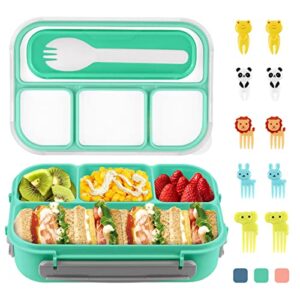 bentomoment bento lunch box, 4 compartments lunch box containers for adults, 5 cups bento box with utensils& fruit fork, cute snack lunch box, leakproof microwave safe bento boxes, green