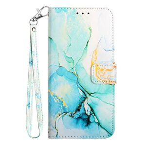 onv wallet case for oppo reno 6 pro 5g - premium marble painted leather flip case stand card slot magnet with silicone shell flip cover for oppo reno 6 pro 5g [marble] -green