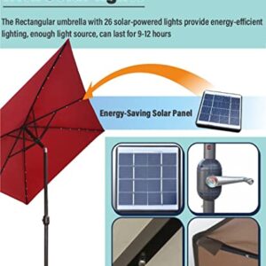 WAHHWF 10x6.5FT Garden Parasol Umbrella with Solar Lights, Rectangular Large Patio Table Umbrella, Deck Pool Outdoor Market Umbrella with Tilt and Crank (Color : Brown)