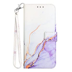 onv wallet case for oppo reno 6 pro+ 5g - premium marble painted leather flip case stand card slot magnet with silicone shell flip cover for oppo reno 6 pro+ 5g [marble] -whitepurple