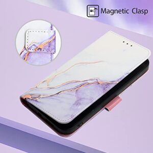 ONV Wallet Case for Oppo Reno 6 Pro+ 5G - Premium Marble Painted Leather Flip Case Stand Card Slot Magnet with Silicone Shell Flip Cover for Oppo Reno 6 Pro+ 5G [Marble] -WhitePurple