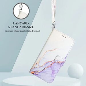 ONV Wallet Case for Oppo Reno 6 Pro+ 5G - Premium Marble Painted Leather Flip Case Stand Card Slot Magnet with Silicone Shell Flip Cover for Oppo Reno 6 Pro+ 5G [Marble] -WhitePurple