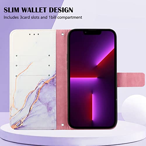 ONV Wallet Case for Oppo Reno 6 Pro+ 5G - Premium Marble Painted Leather Flip Case Stand Card Slot Magnet with Silicone Shell Flip Cover for Oppo Reno 6 Pro+ 5G [Marble] -WhitePurple
