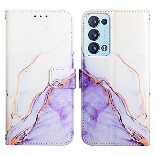 ONV Wallet Case for Oppo Reno 6 Pro+ 5G - Premium Marble Painted Leather Flip Case Stand Card Slot Magnet with Silicone Shell Flip Cover for Oppo Reno 6 Pro+ 5G [Marble] -WhitePurple