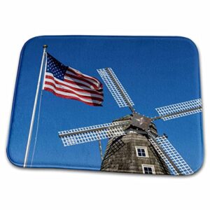 3drose nelis dutch village dutch windmill, us flag, michigan, usa - dish drying mats (ddm-191761-1)