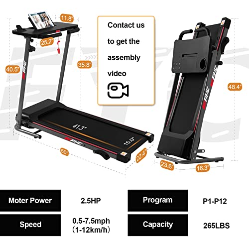 FYC Folding Treadmill for Home - Foldable Treadmill Slim Compact Running Machine Portable Electric Treadmill Workout Exercise for Small Apartment Home Gym Jogging Walking，Black