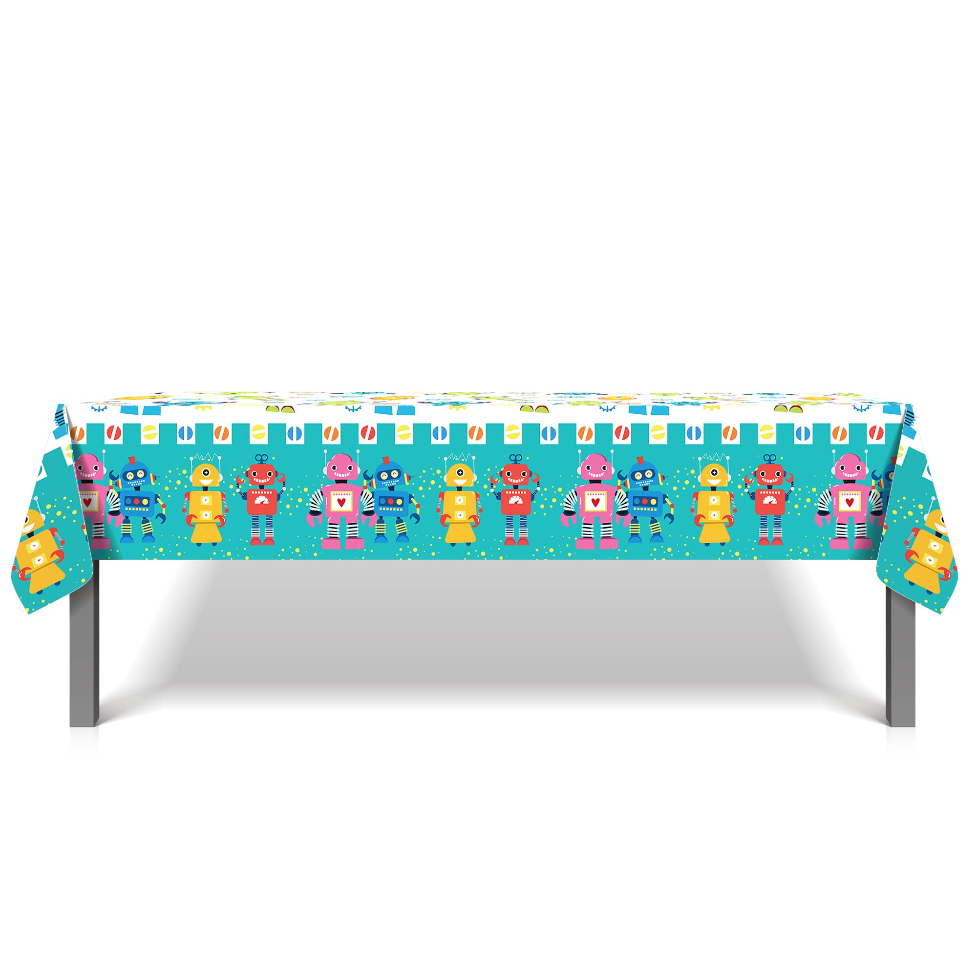 Robot Party Supplies 2Pcs Plastic Tablecloth Waterproof Table Cover Robots Tablecloth Robot Cartoon Tablecloth for Robot Birthday Party, Robots Theme Party Baby Shower Decoration,54 x 87In