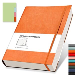 rettacy large thick journal for writing - 320 numbered pages b5 lined journal notebook with 100gsm lined paper,pu leather,softcover,inner pocket,7.6'' x 10''-orange