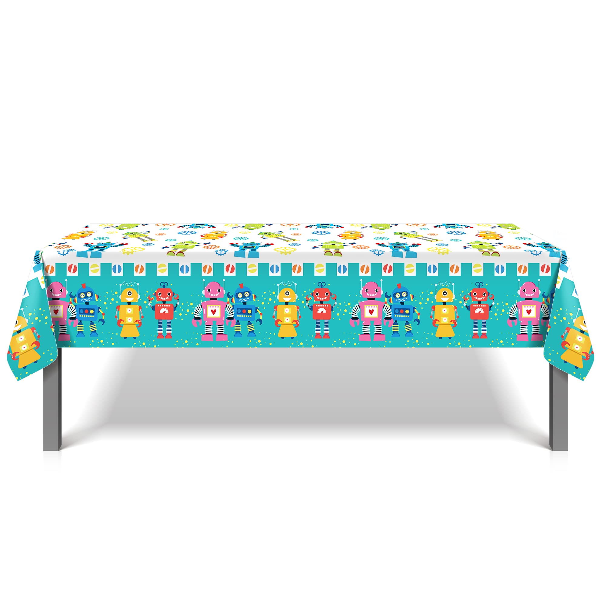 Robot Party Supplies 2Pcs Plastic Tablecloth Waterproof Table Cover Robots Tablecloth Robot Cartoon Tablecloth for Robot Birthday Party, Robots Theme Party Baby Shower Decoration,54 x 87In