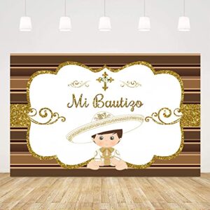 mi bautizo baptism backdrop,mexican hat boy gold dots brown stripes baby shower spanish themed party decorations supplies for photography background 5x3ft banner photo booth