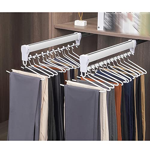 LOJOO Heavy Duty Pull-Out Closet Valet Rod, Adjustable Wardrobe Clothing Rail, Top Mount Wardrobe Hanger Rack Bar Ball Bearing Slide (Color : White, Size : 40.5cm)